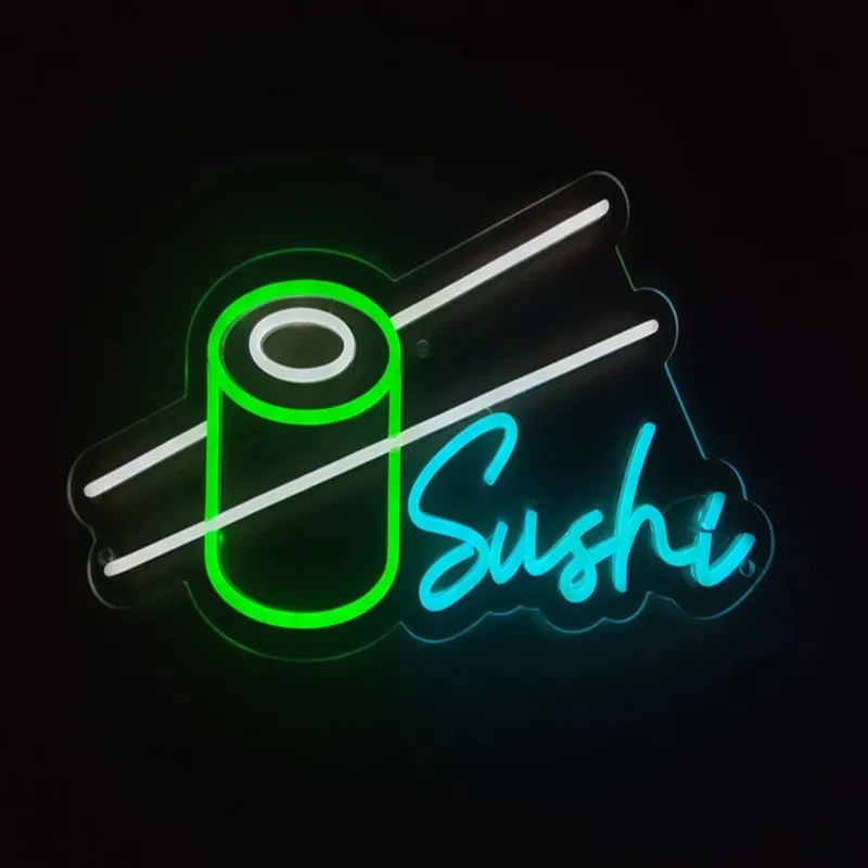 Sushi neon sign, sushi roll set neon lights, japanese restaurant led light, japanese food led sign