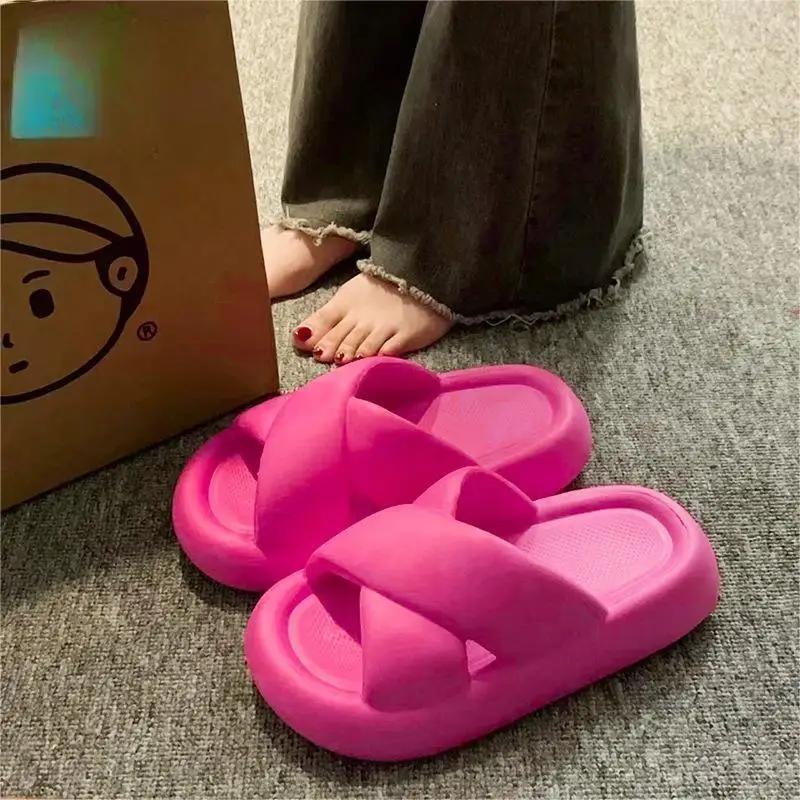 Fashion Girls Cross Slipper Soft EVA Thick Bottom Women's Slippers Indoor Shoes Female Home Beach Flip Flops Summer Slippers