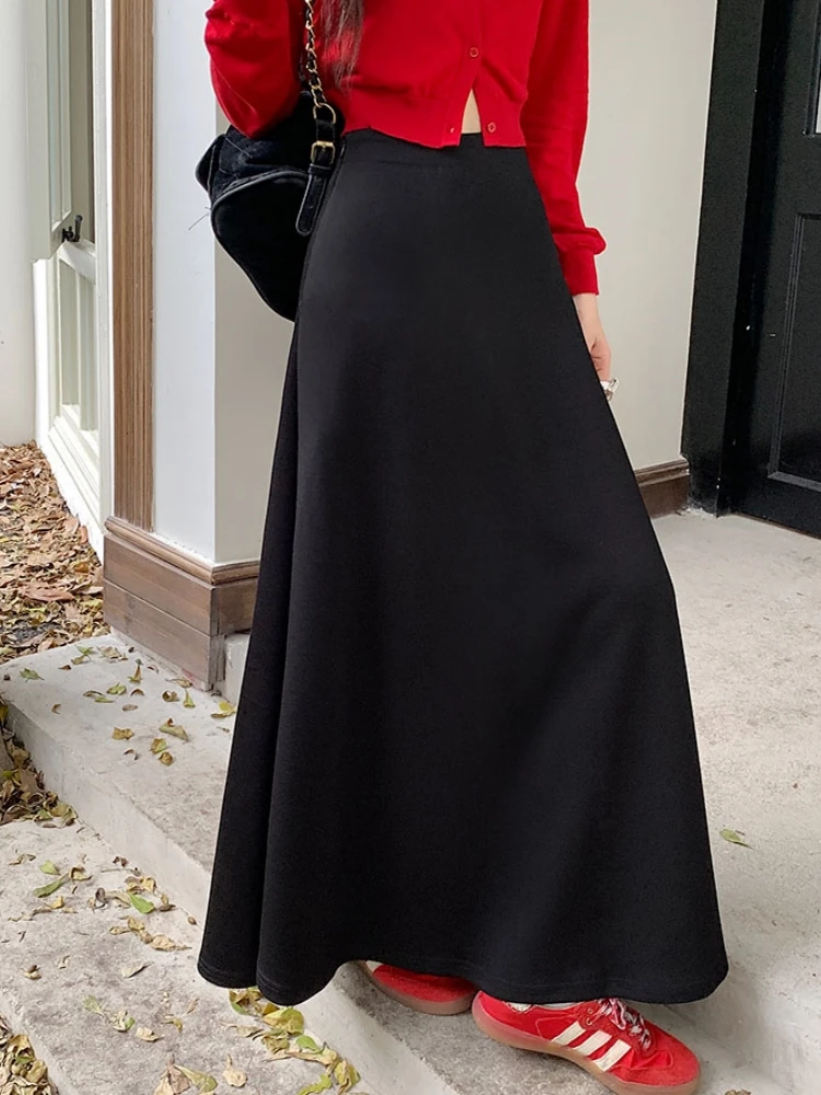 Женская трикотажная юбка-трапеция Qiukichonson повседневная серая и черная длинная