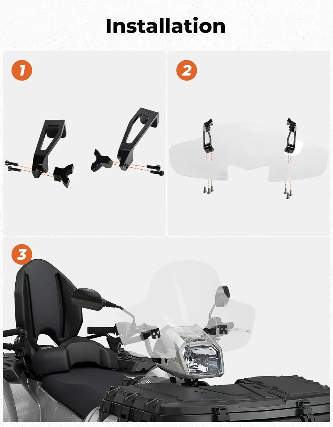 Переднее лобовое стекло KEMIMOTO ATV с алюминиевым кронштейном совместимое Polaris Sportsman