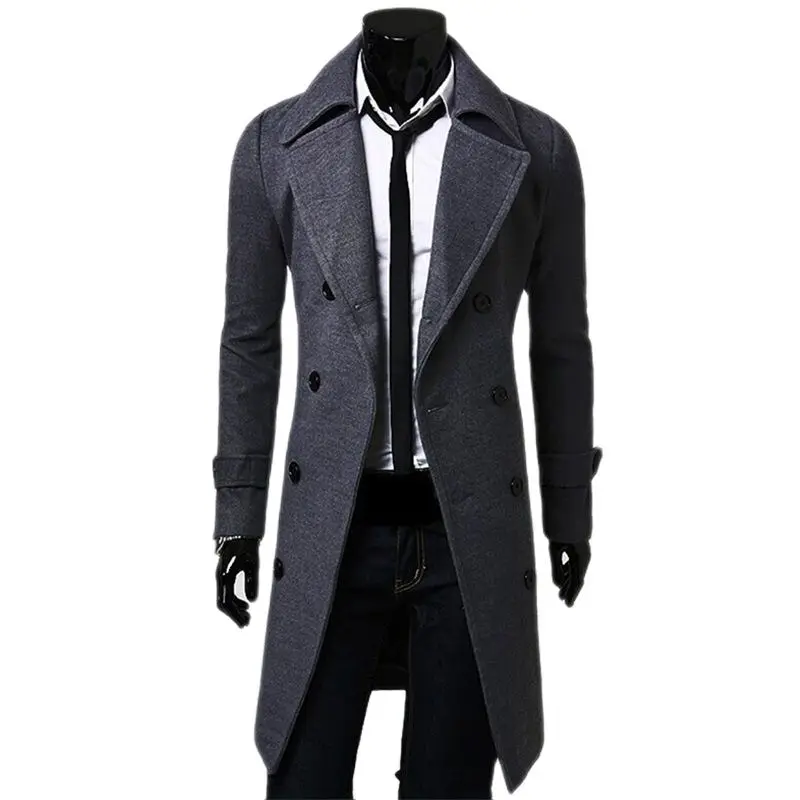 

High Quality Trench Coat Men's Fashion Long Brand Autumn Jacket Self-Cultivation Solid Color Men's Coat Double-Breasted Jacket