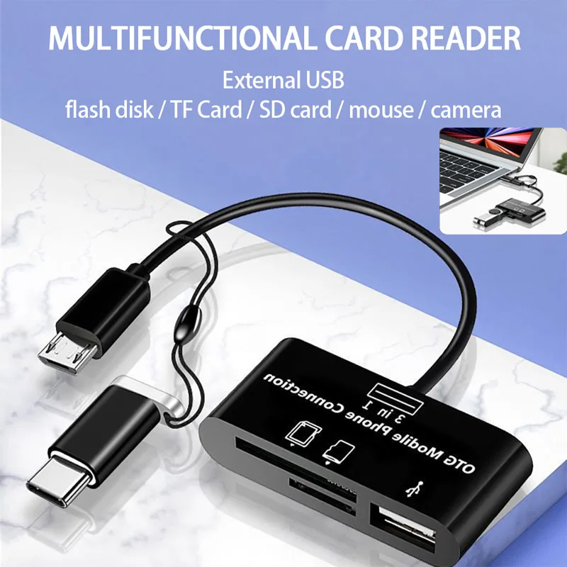 

3in1 Hub Multi-function USB Hub Card Reader TF/SD/U Disk/Mobile Phone Camera Type-c OTG Universal Adapter Expansion Card Reader