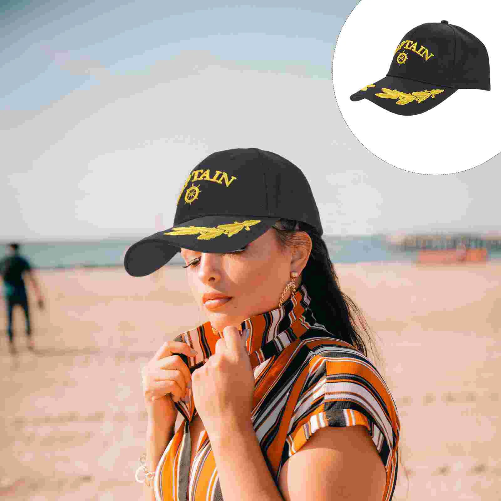 Captain Hat Black Baseball Sun Peaked for Women Visor Dad Boating Hats Cotton Adjustable