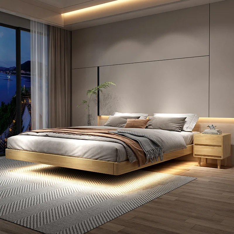 Solid Wood Suspension Bed Net Red Silent Style Small Apartment Hotel Tatami Headless Bed B & B Hanging Bed Frame