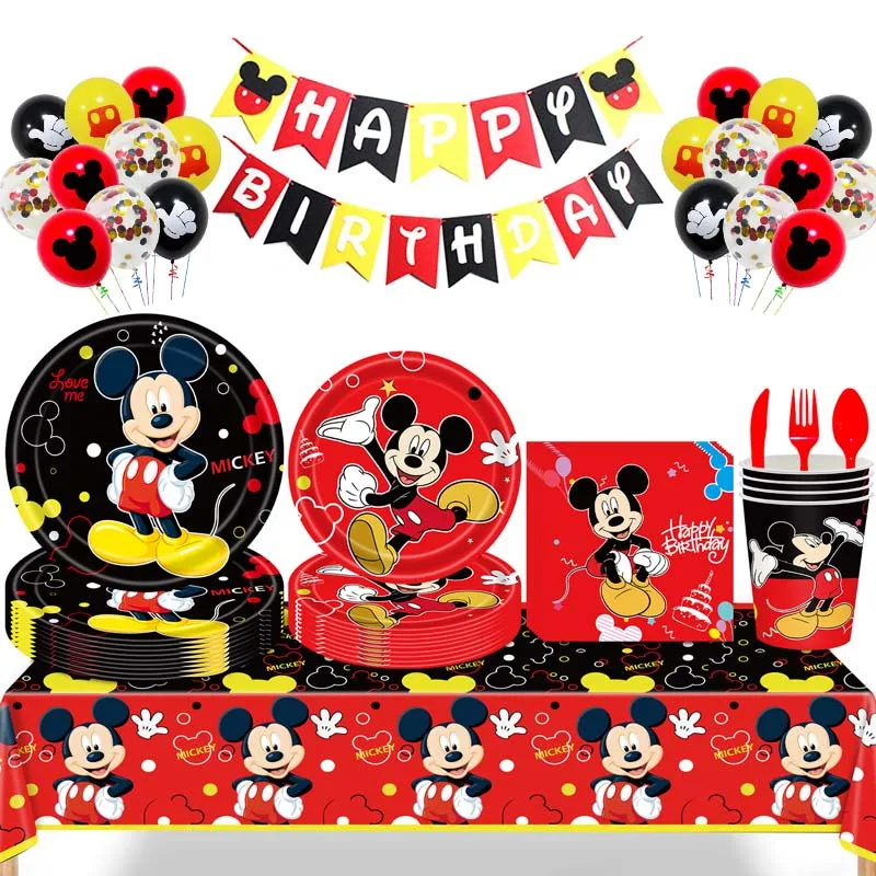 

Disney Mickey mouse Party Kids birthday Party Mickey Party Disposable tableware set Cup Plate Napkins Supplies Decoration Set