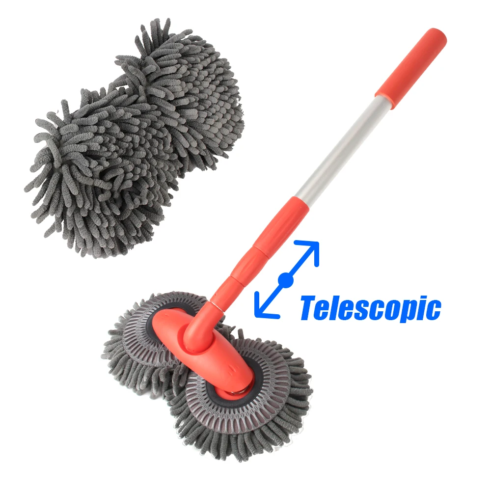 

Roof Window Cleaning Maintenance Three-Section Telescopic Car Wash Mop Double Brush Head Rotating Auto Accessories