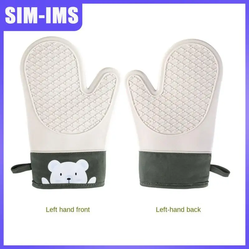 

Silicone Heat Insulation Gloves Kitchen Baking Tool Gloves New Double-layer Oven Glove Kitchen Accessories Twill