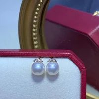 DL Fine Jewelry Solid 18K Gold Natural Japan Origi 6-7mm Sea Water Ocean Akoya White Pearls Stud Earrings for Women
