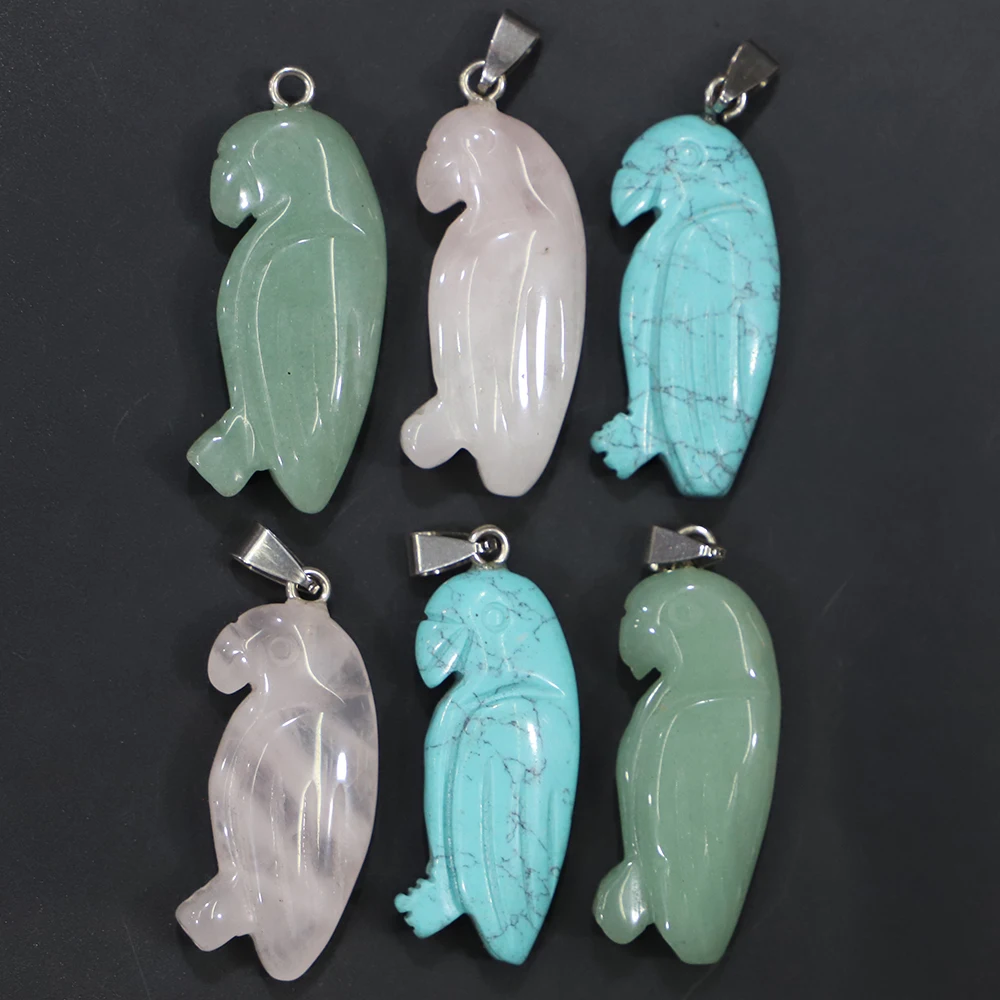 

4pcs/lot Natural Stone Parrot Bird Shape Necklace Pendant Bulk Carving Reiki Charm Diy Jewelry Healing Pendulum Amulet Wholesale