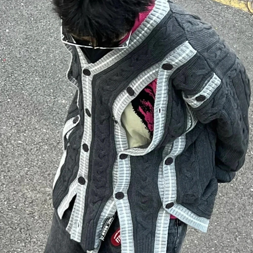 

Роскошный брендовый винтажный свитер в уличном стиле, Свободная трикотажная одежда большого размера, мужские топы, пальто