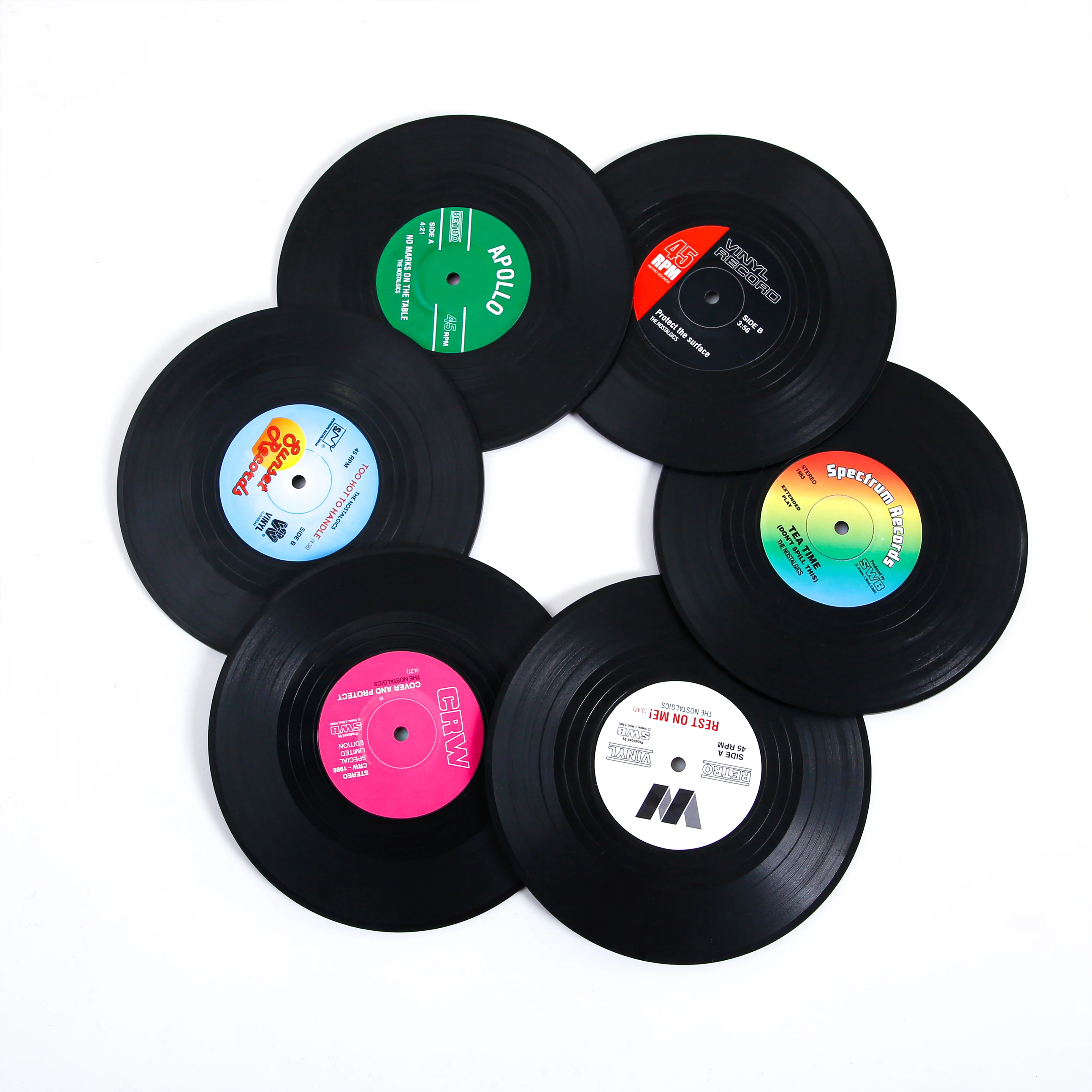 

Vinyl Record Table Mats 6 pcs Drink Coaster Table Placemats Heat-resistant Nonslip Pads Home Decor Creative Cup Coaster