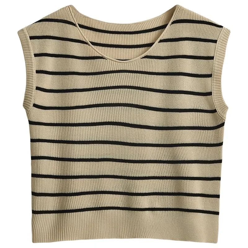 Женский трикотажный полосатый жилет из вискозы свободная летняя футболка без