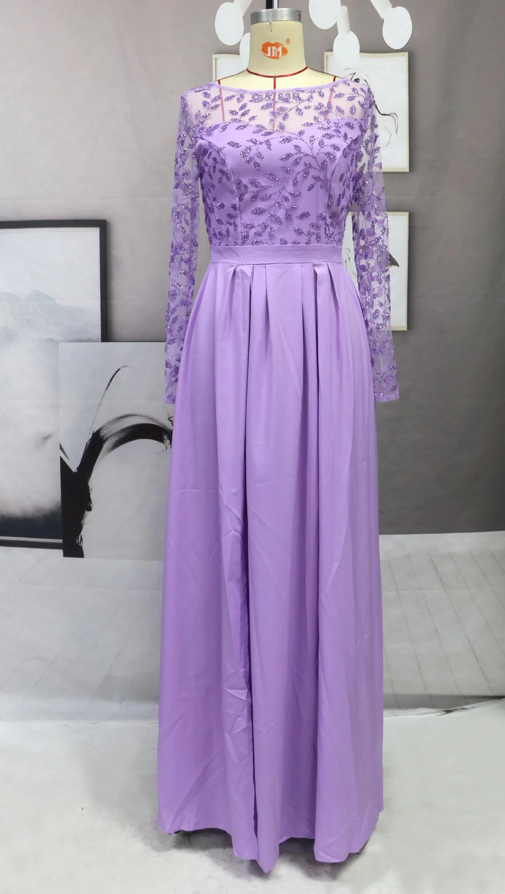 Women Fashion Prom Evening Dress Sequined Hollow Lace-up O-neck Long Sleeve Party Dress Elegant Sexy High Split Formal Dresses