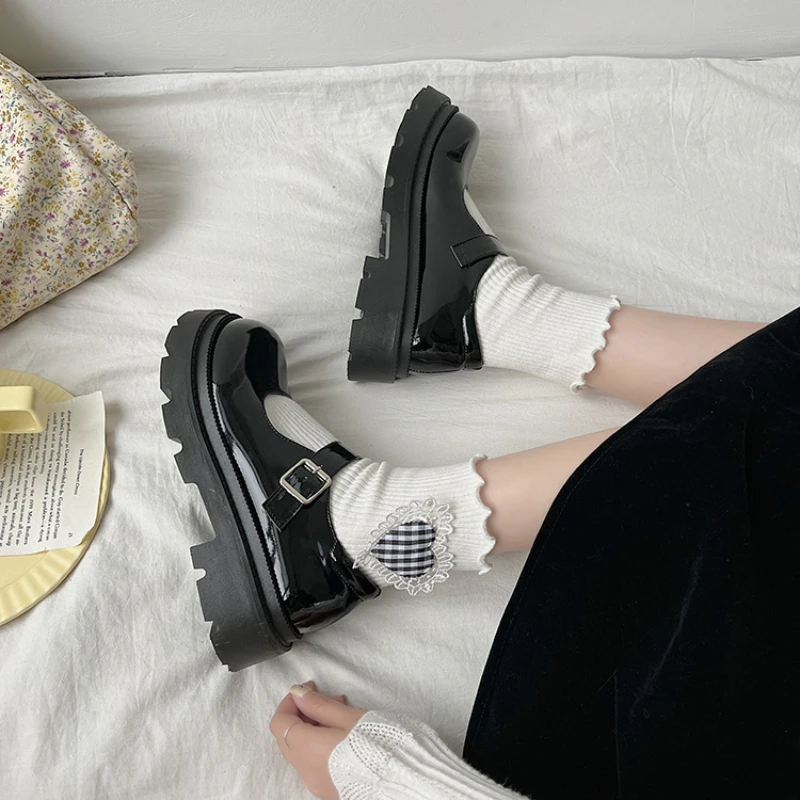 Black Mary Janes Pumps Women Heels Shoes with Strap 2023 New Vintage Round Toe Platform Japanese Style Girls Lolita School Shoes