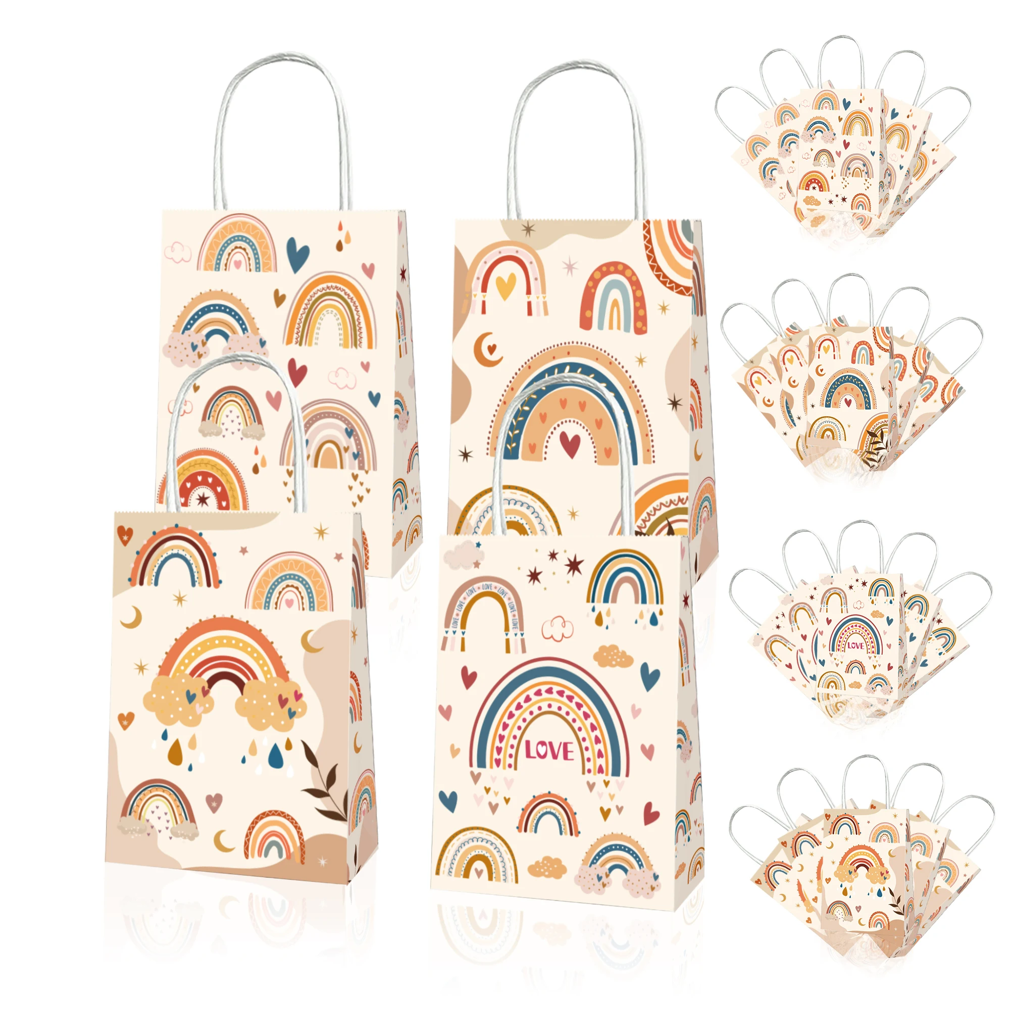 

BD089 12Pcs Cartoon Bohemian Rainbow Cloud Kraft Paper Tote Bag with Handles Birthday Wedding Baby Shower Party Shopping Bags