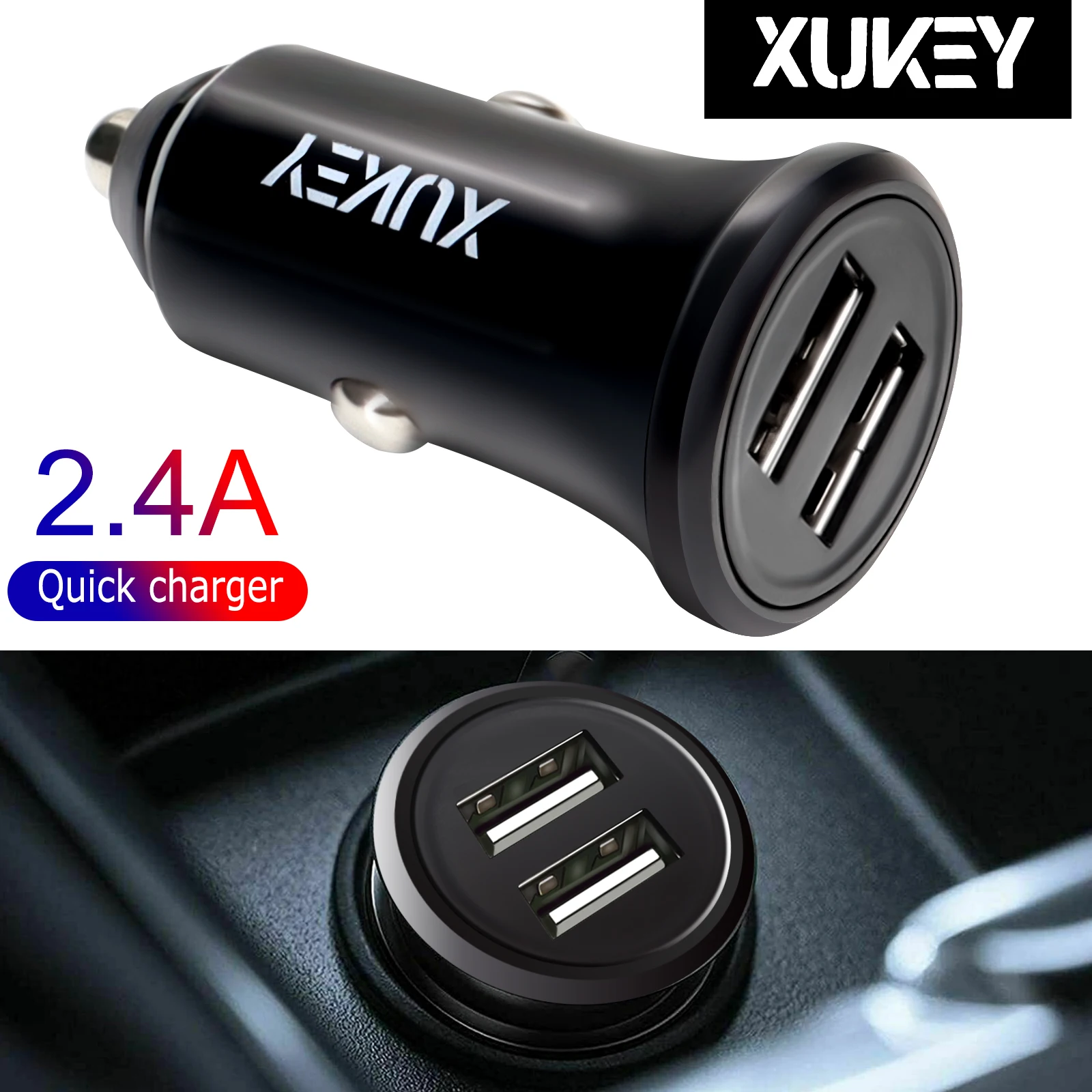 

Автомобильное зарядное устройство с двумя USB-портами, 2,4 А, 12-24 В