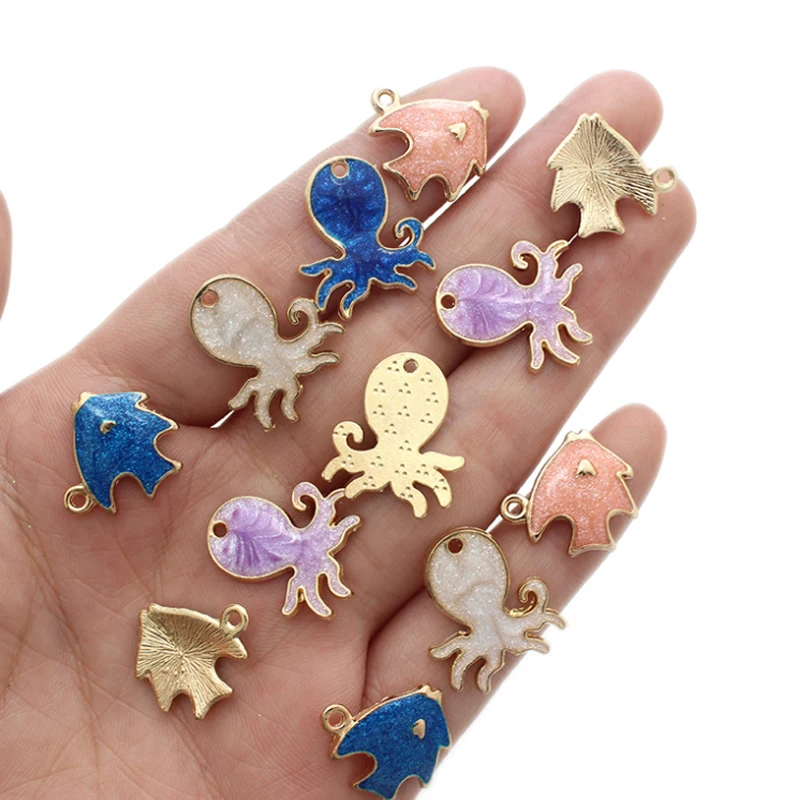

10pcs Gold Dust Octopus Goldfish Animal Ocean Enamel Charms Drip Oil Alloy Jewelry Bracelet Earring Necklace Pendants