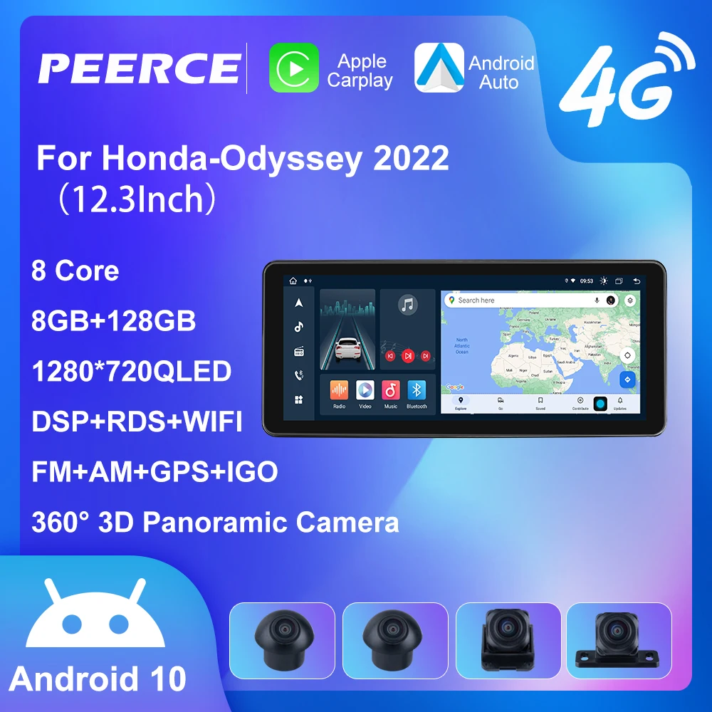 

Автомагнитола PEEREC, 12,3 дюйма, 8 + 128 ГБ, Android 10, для Honday-Odyssey 2022, мультимедийный видеоплеер, GPS, DSP-навигация, 2 Din, dvd