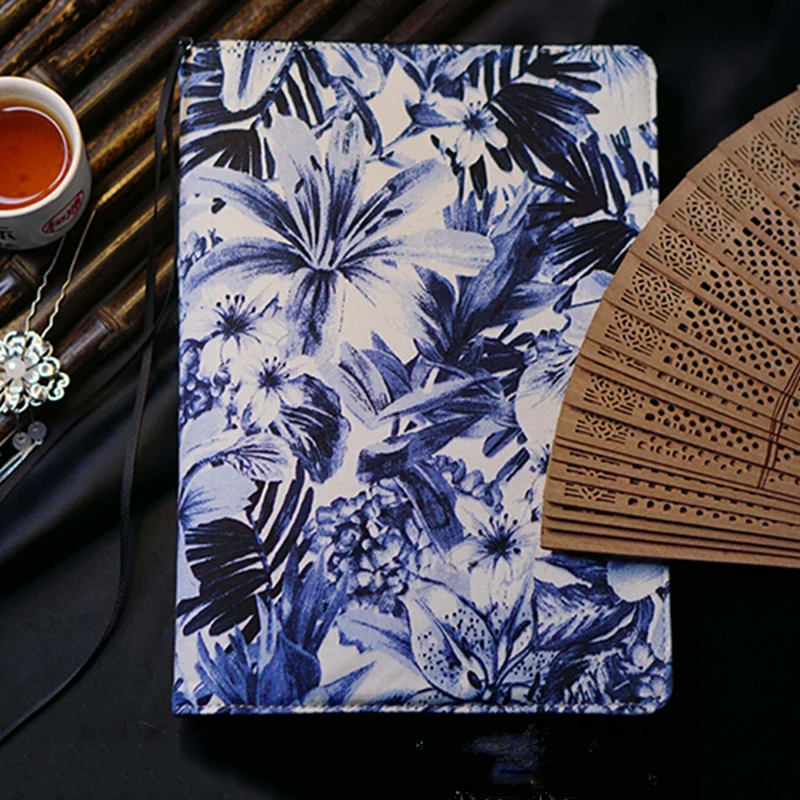 

Vintage Blue Lily Loose Leaf Journal Notebook Retro Printed Fabric Book Cover A5 6 Ring Binder Hobo Book Case Budget Planner