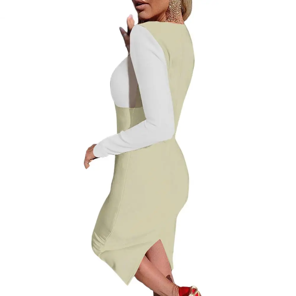 

Элегантные платья для женщин, платье с V-образным вырезом и длинным рукавом, женское облегающее платье с запахом на бедрах, платье для вечеринки, вечернее облегающее платье миди