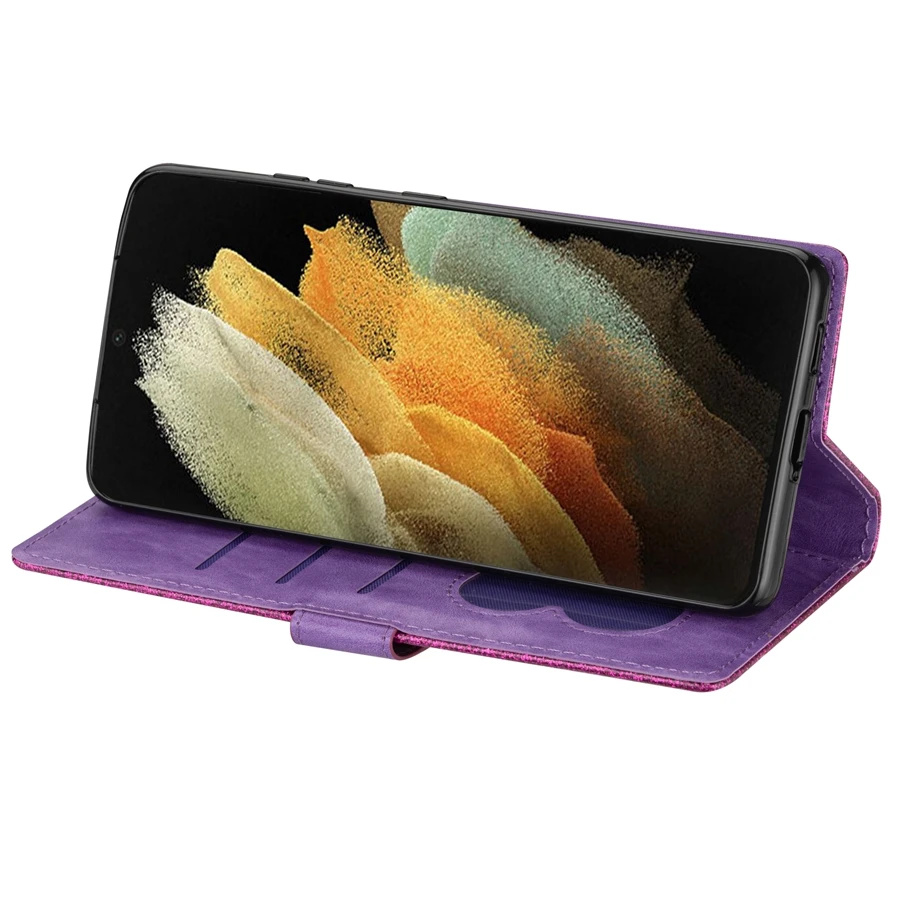 Wallet Leather Glitter Case For Samsung Galaxy S22 Ultra S21 FE S20 FE S10 Plus S9 A03 A12 A13 A23 A32 A33 A51 A52 A53 A71 A72