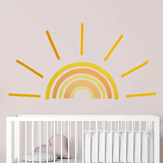 

Rainbow Wall Decals, Boho Wall Decal, Boho Wall Decor, Kids Wallpaper, Sun Wall Decal for Nursery Playroom Kid Bedroom Classroom