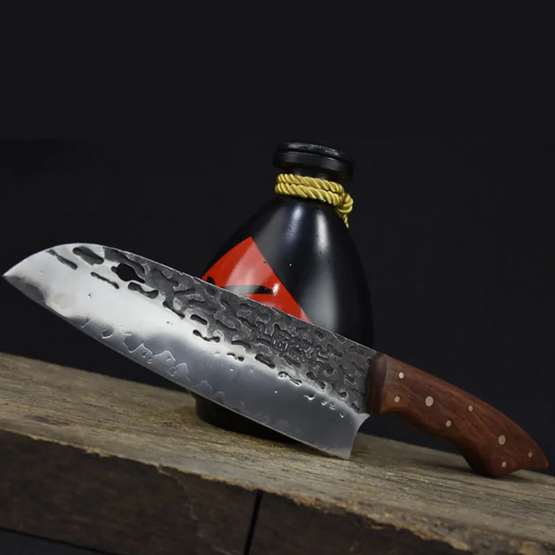 

8 дюймов Santoku нож 3 слоя 9Cr18MoV острый шеф-повара мясницкий нож ручной работы кованый Longquan кухонный нож китайский мессенджер