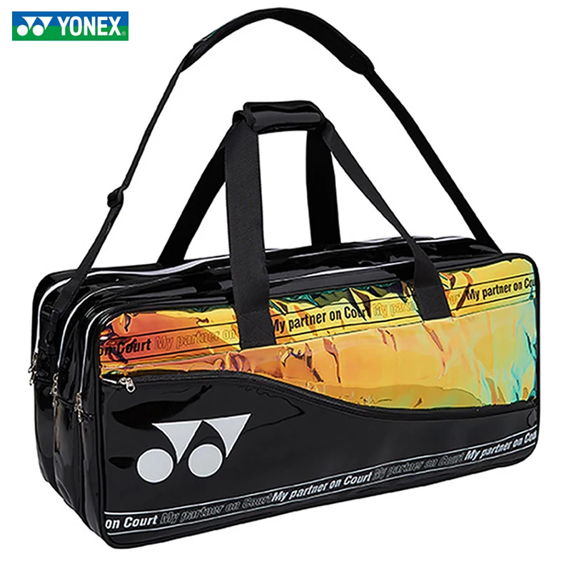 YONEX Waterproof PU Patent Leather Laser Tennis Racquet Bag Backpack Korean Design Large Badminton Bag Limited Edition 219BT004U