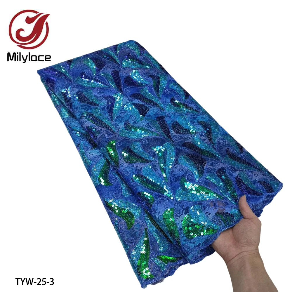 

Latest Nigerian Lace Fabric 2022 High Quality Lace Beaded & Sequins Nigerian Wedding Lace Fabric 5 Yards TYW-25