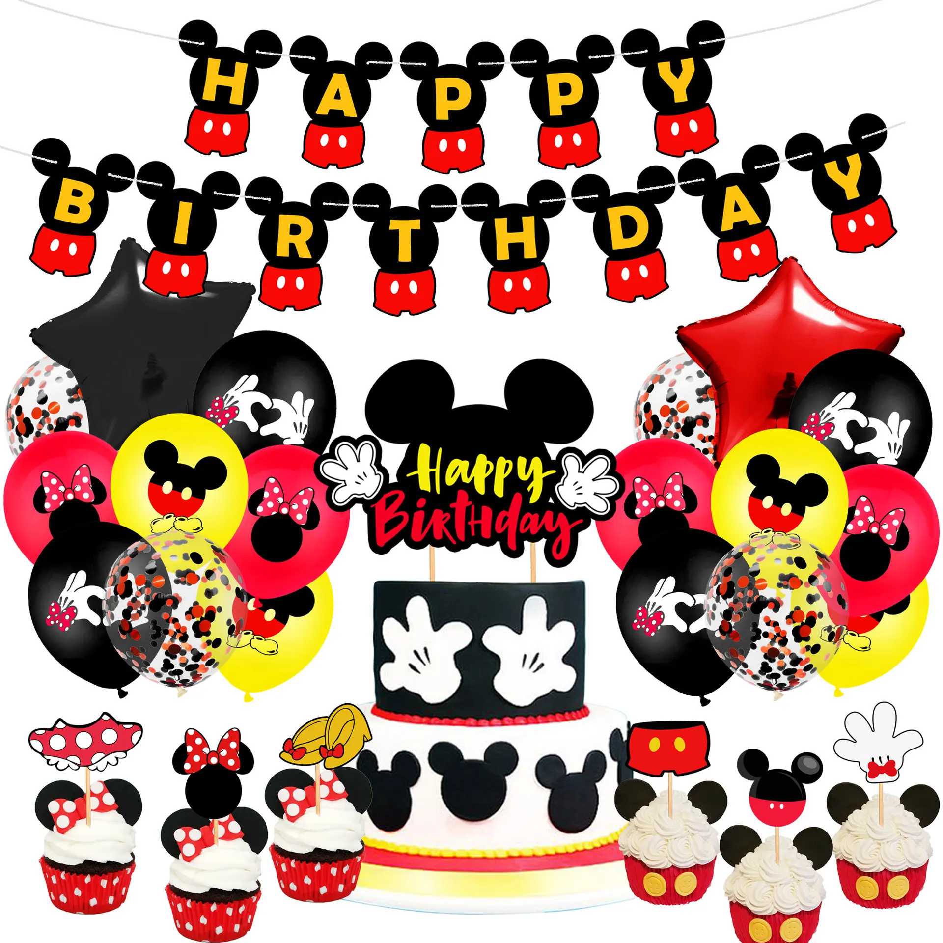 

Disney Mickey Mouse Theme Children's Birthday Cake Topper Banner Balloon Set Minnie Mickey Birthday Party Decoration Supplies