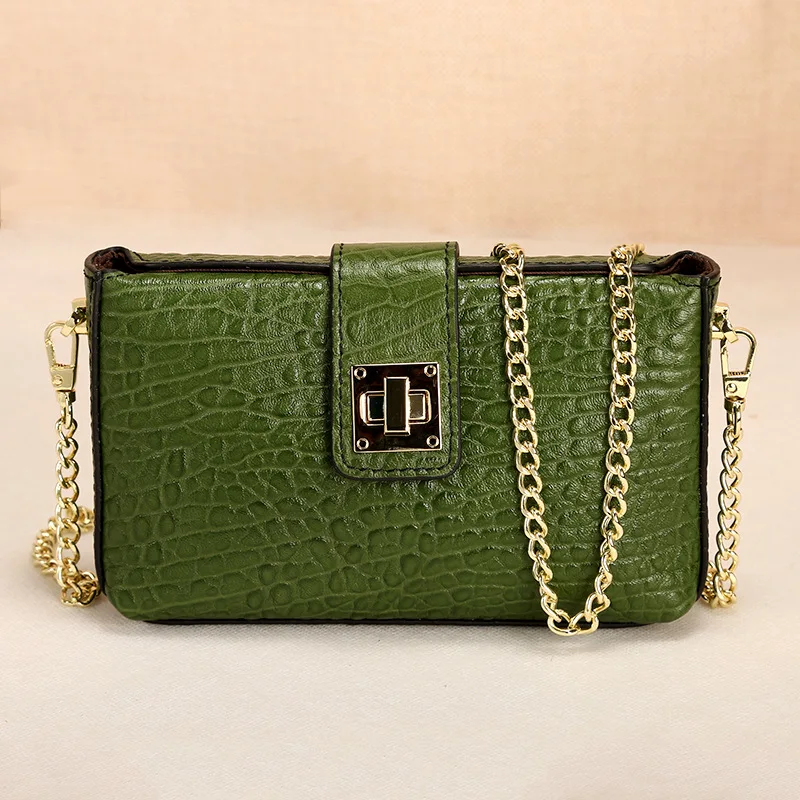 

Fashion Women Genuine Leather Shoulder Bag Summer 2022 New Female Cowhide Clutch Purse Chain Color Contrast Small Crossbody Bags