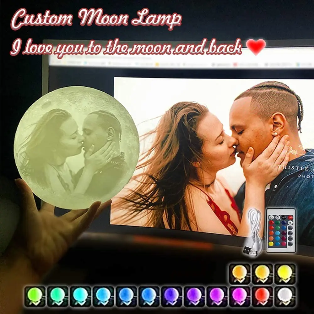 ZK20 Customized Moon Lamp Photo Personalized Kids Wife's Gifts Night Light USB Charging Tap Control  2/3 Colors Lunar Light