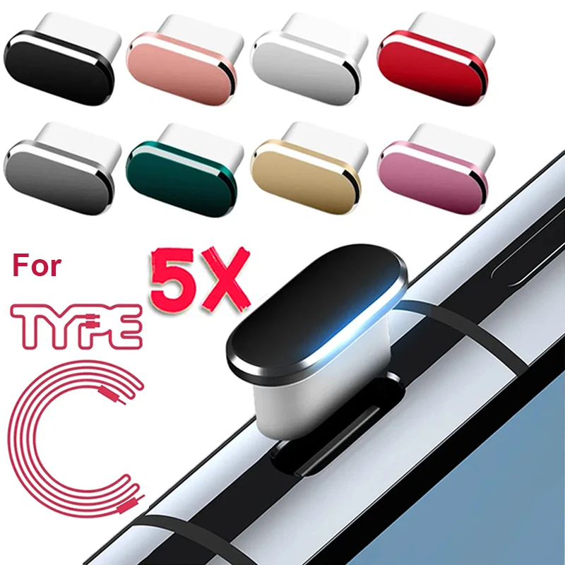 

5pcs Metal Type-C Dust Plug USB Charging Port Protector Anti-dust Plug Cover Cap for Samsung Huawei Xiaomi Phone Dustplug Caps
