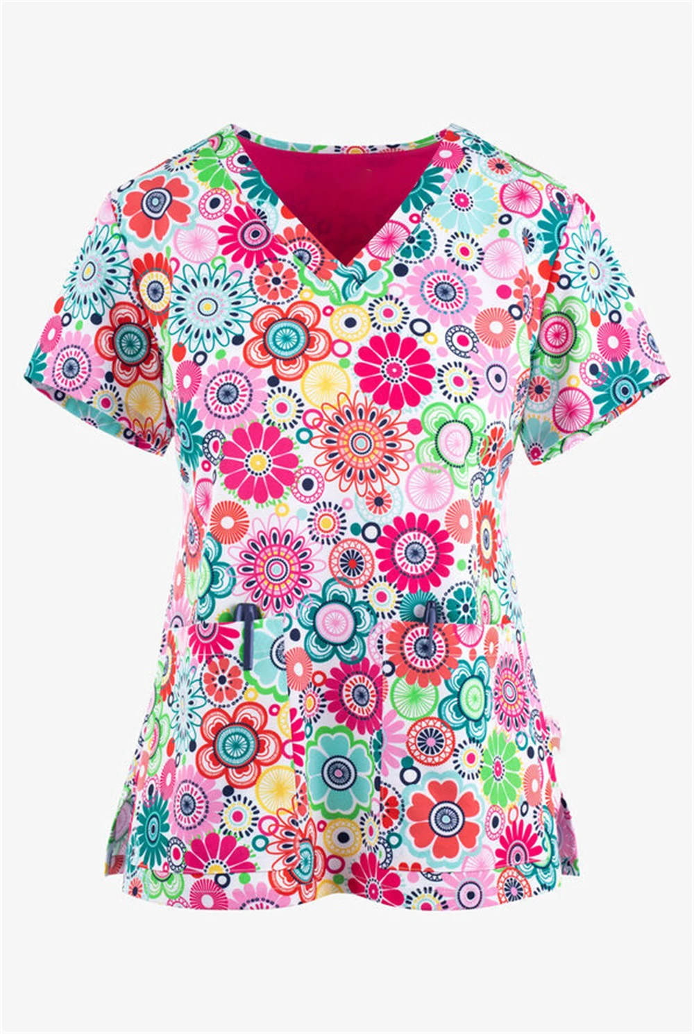 

Summer Women's Clothes 2023 Cartoon Nurse Uniform Top Retro Printed T-shirt V Neck Female Nurse Uniform Top