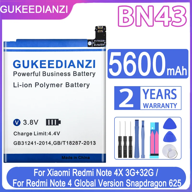 Сменный аккумулятор GUKEEDIANZI BN43 5600 мАч для Xiaomi Redmi Note 4X 3G + 32 4 глобальная версия Snapdragon