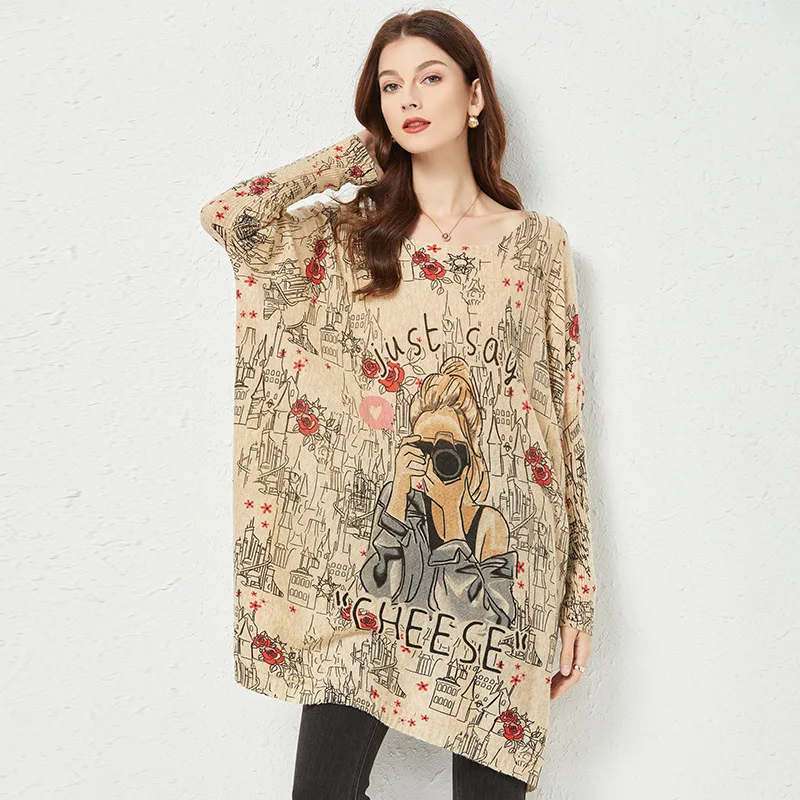 

XIKOI Wool Oversized Sweater For Women Winter Long Pullover Dresses Hot Air Ball Print Jumper Casual Knitted Sweaters Pull Femme