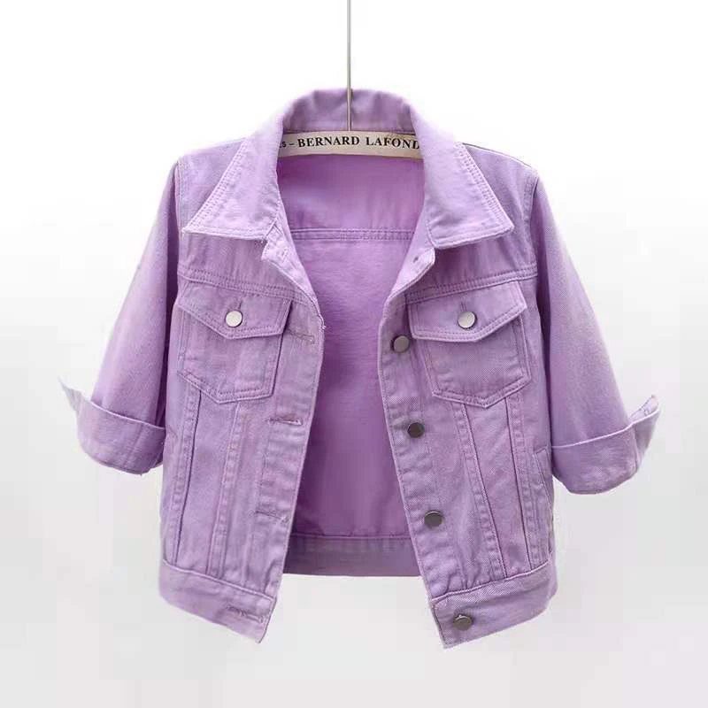 Women's Denim Jacket Spring Autumn Short Coat Pink Jean Jackets Casual Tops Purple Yellow White Loose Outerwear