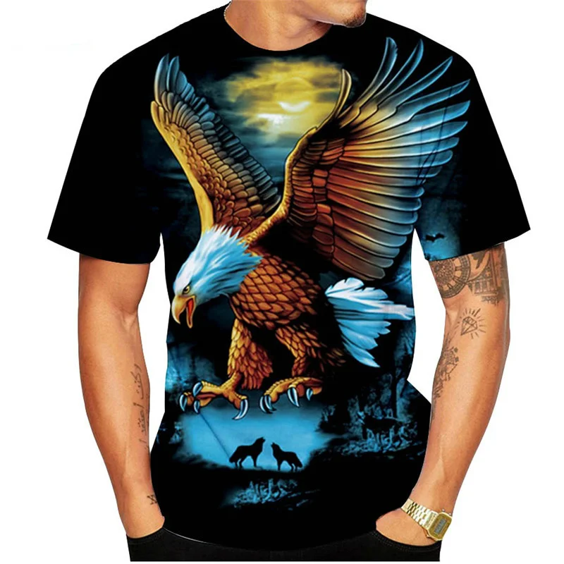 

Male short-sleeve Somaterials-shirts with a 3-d pattern, eagle print, round collar, animal, funny, streetwear, summer, loose,