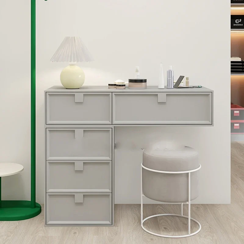 Минимальный туалетный столик для макияжа маленький серый дорогой высокий ящики