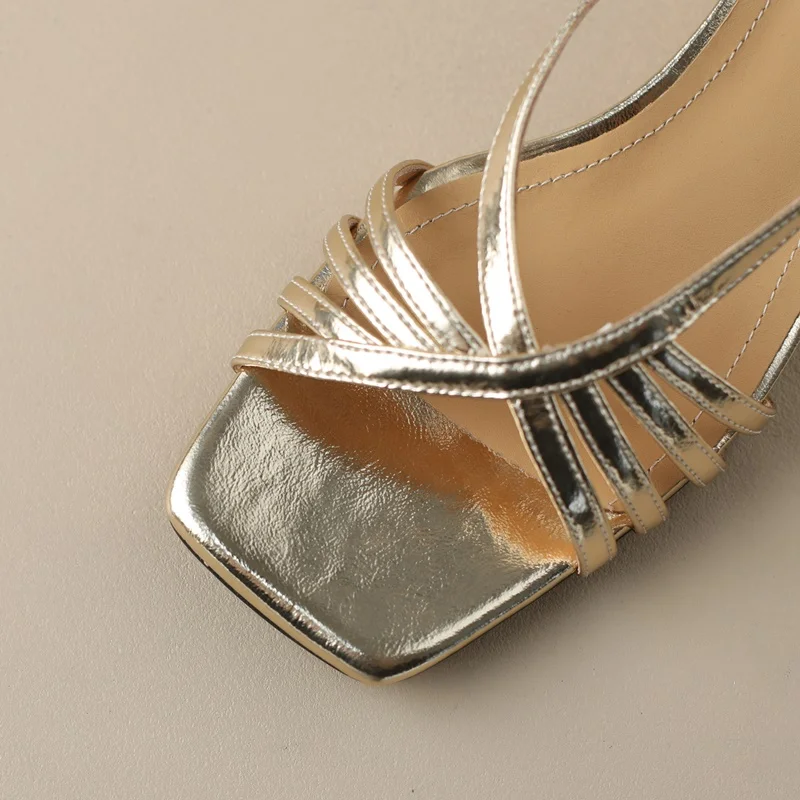 ZVQ Woman Fashion Sandals Genuine Leather Upper Open Toe Brand Summer Shoes Back Strap Square Low Heel Ladies Party Footwear