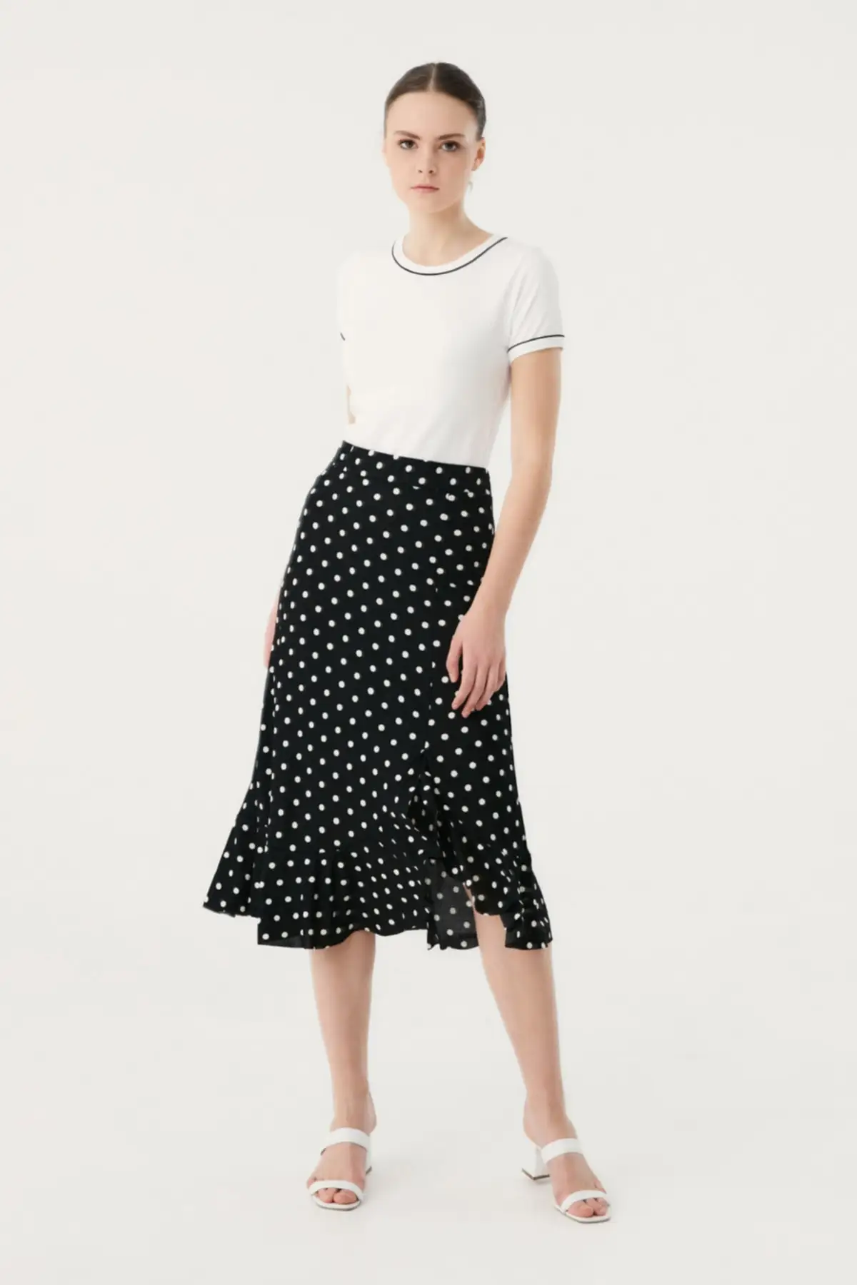 

Women's Skirt Polka Dot Slit Detailed Frilly Skirt Summer Cute Style Empire Slim Folds Above Knee Sexy Mini Skirts