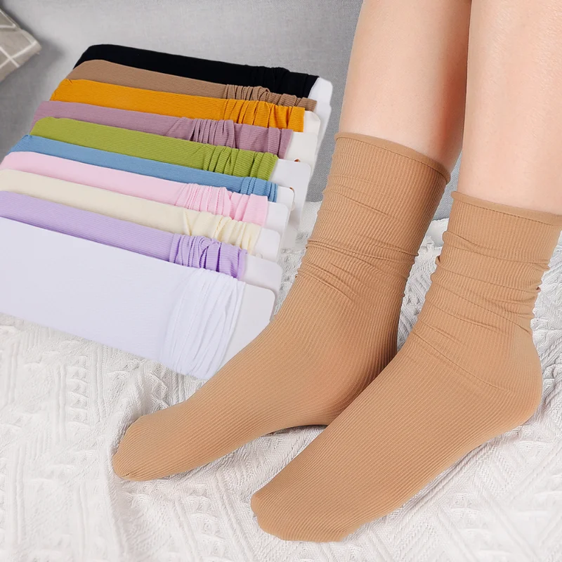 Women Loose Socks Japanese Style Summer Thin Velvet Sock Harajuku JK Cute Crew Socks Solid Colors Knitting Striped Cotton Sock