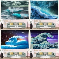 blue ocean waves tapestry sea beach cloud landscape scenery background wall hanging fabric bedroom living room dorm home decor