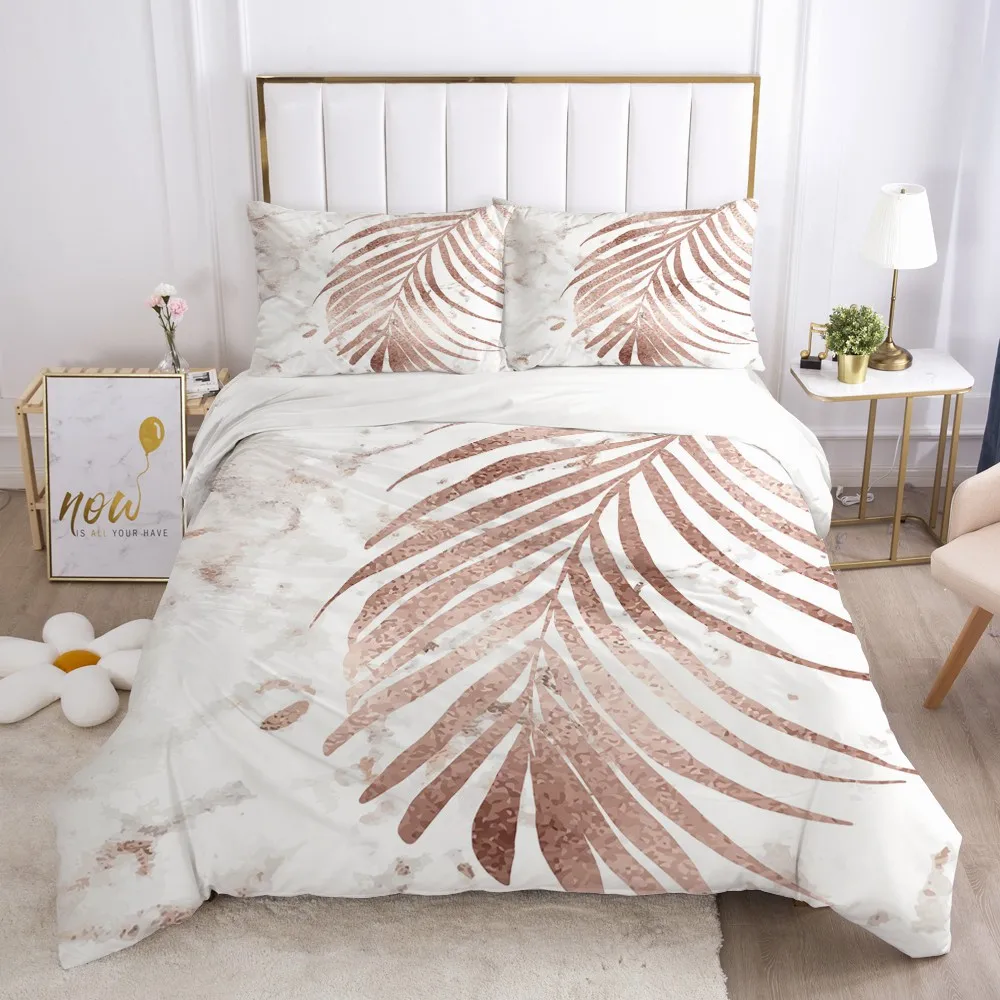 

3D Digital Pink Tropical Leaves Comforter Bedding Sets White Duvet Covers Twin Double King Single 220x240cm Bed Linen Queen Size