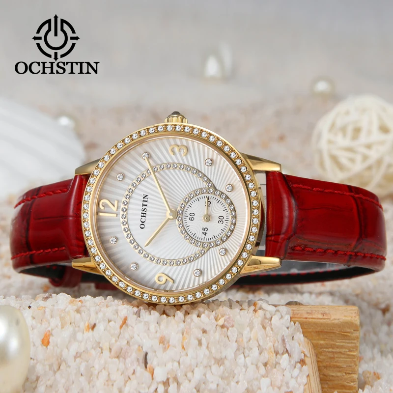 OCHSTIN LQ013B Diamond-encrusted Trendy Quartz Watch for Women Waterproof Genuine Leather Strap Fashion Women Wristwatch enlarge