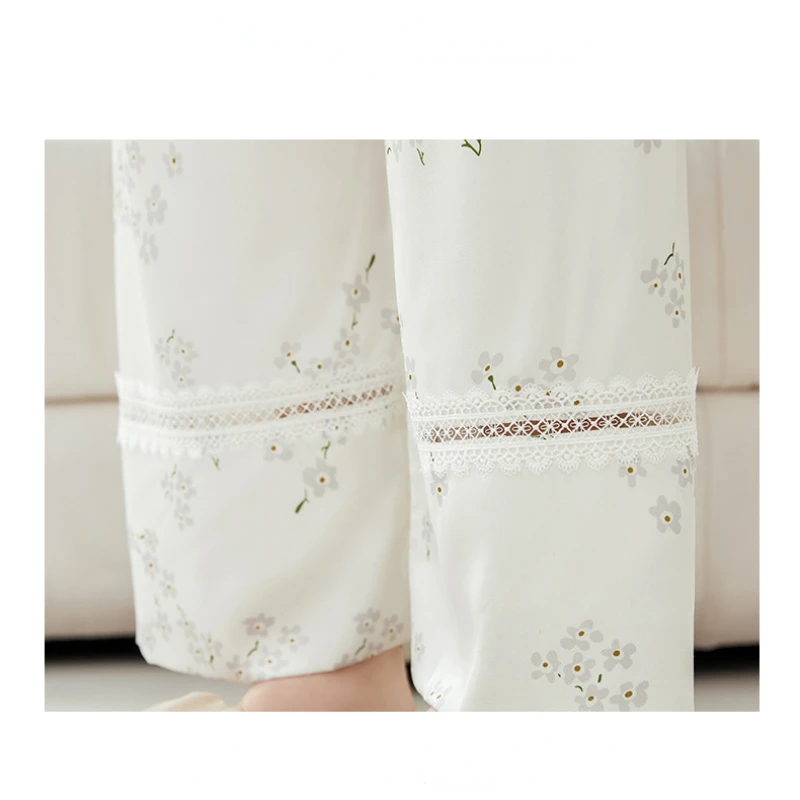Pajamas for Women's Spring and Summer High-end Lace Short-sleeved Trousers Home Service Suit Can Be Worn Outside Soft Loungewear