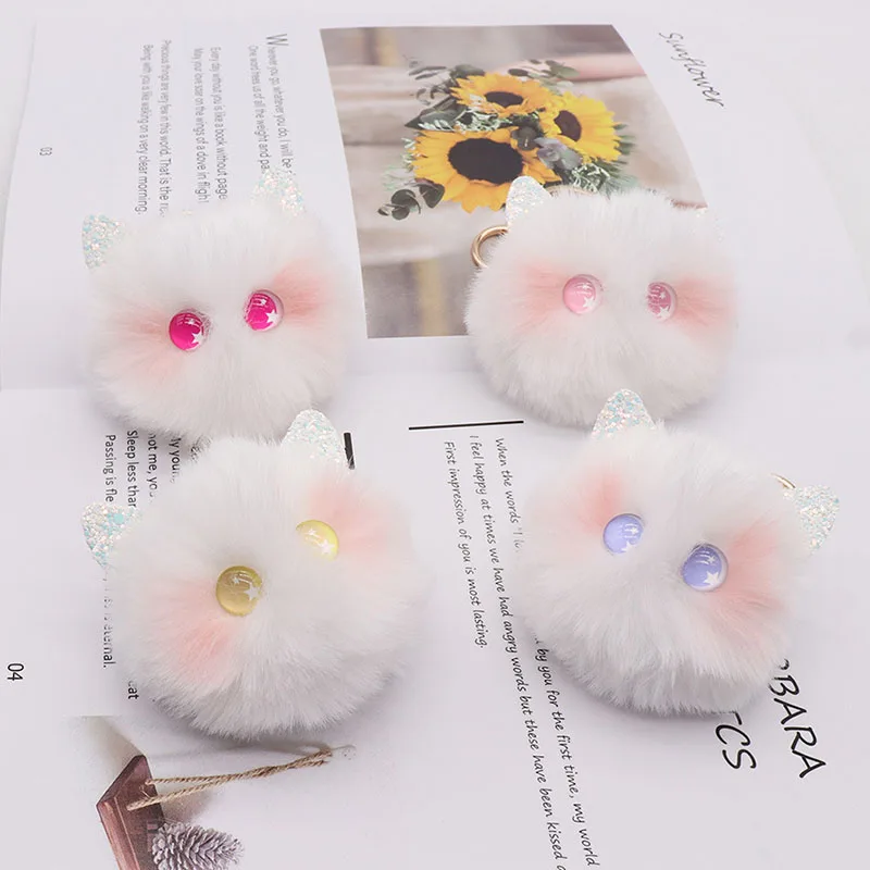 Pompom Ball Blusher Cat Hair Ball Pendant Sequin Ear Keychai