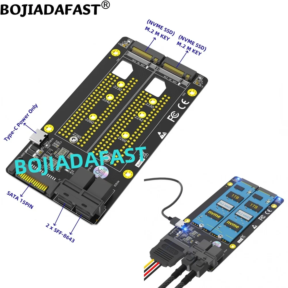 Двухпортовый разъем Mini SAS SFF-8643 для 2*M.2 NGFF Key-M 2230 2242 ...