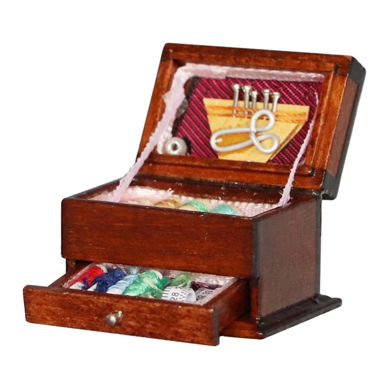 

1:12 Doll House Furniture Decoration Vintage Sewing Needlework Needle Scissors Kit Box Dollhouse Miniature Decor
