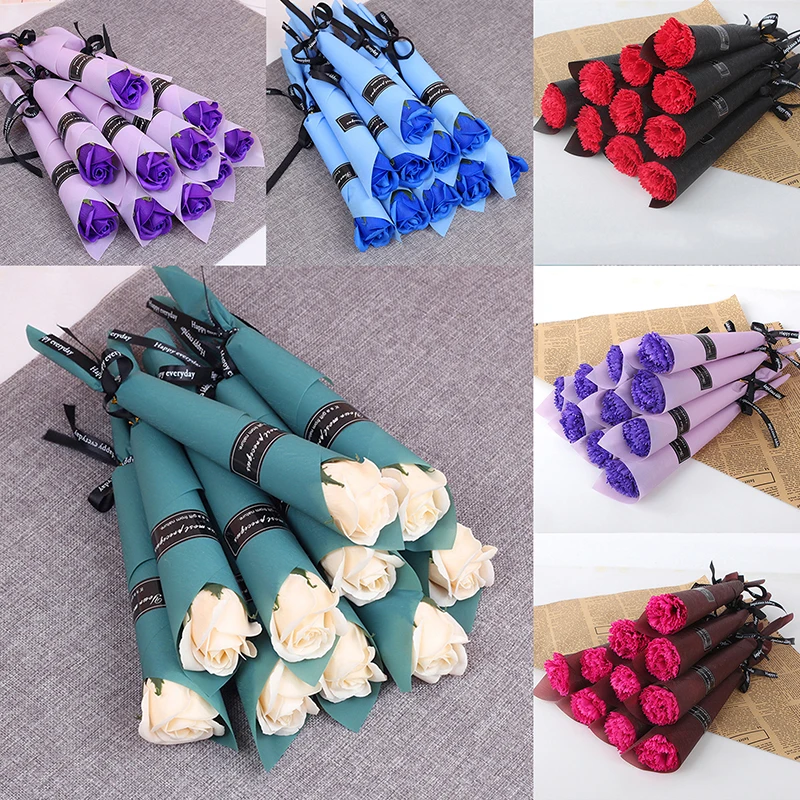 

30CM Artificial Rose Carnation Bouquet Hold Soap Flower Mothers Day Gift Decor